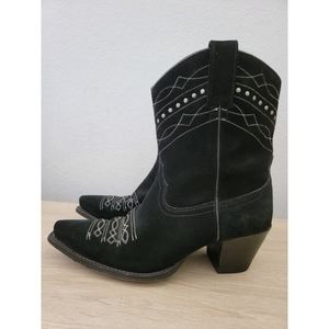 FRYE Dante Rare Made in Spain Studded Black Suede Cowboy Boots Size 8 8.5